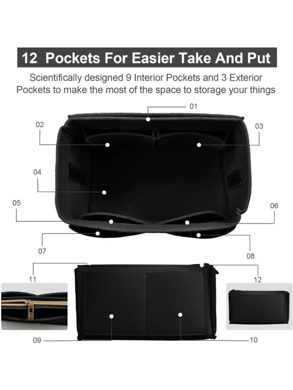 Purse Organizer Insert - Felt Tote Bag Divider with 5 Sizes for Handbag